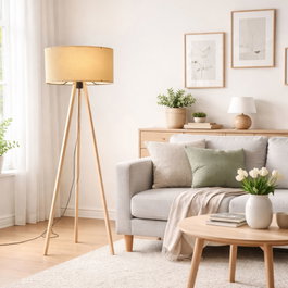 Opviq Lámpara de Pie AYD-1518 Beige y Roble